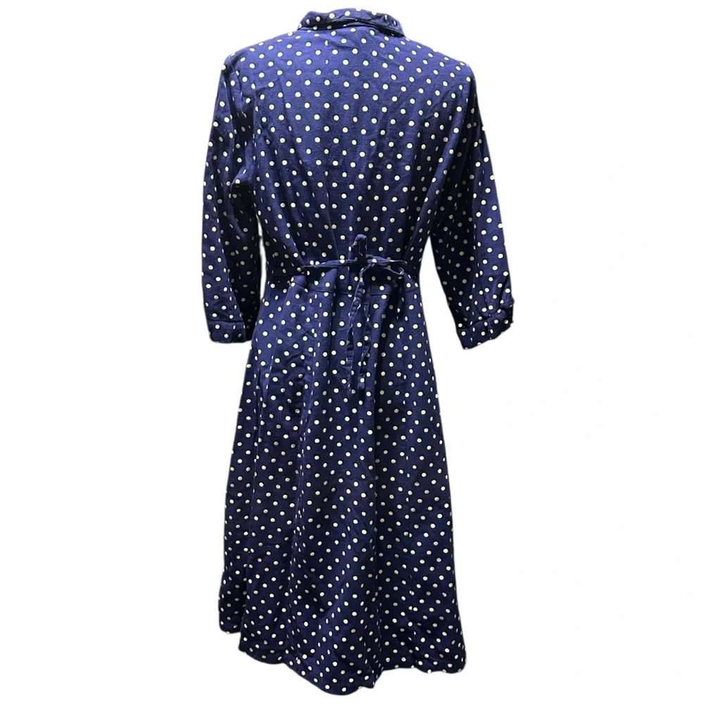 April Cornell Blue White Polka Dot Midi Dress Tie Waist 100% Cotton Large India - Picture 5 of 13